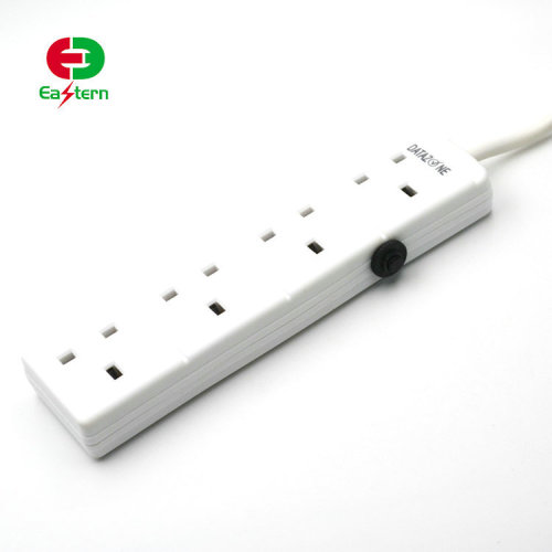 4 gang 4 way 5m white UK mains plug socket extension cable lead / electrical power strip with power cord and UK