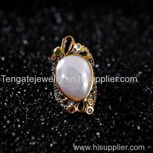 Fashion silver jewelry white pearl ring