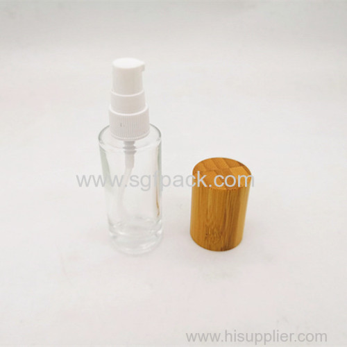 30ml clear frosted glass bottle with bamoo lid cosmetic bottle packaging bamboo bottle customized bottle spray