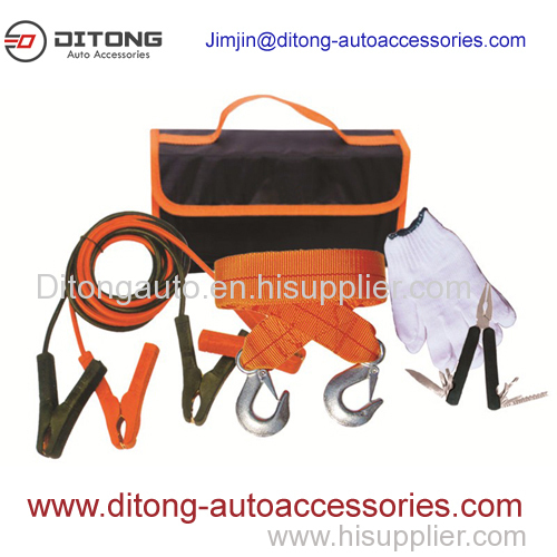 5pcs emergency kit with jumper cables in carpet bag