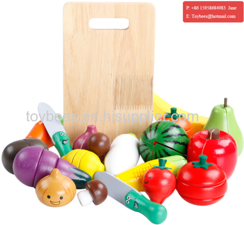 Kids Role Play Kitchen Wooden Fruit Vegetable Food Cutting Toy Set