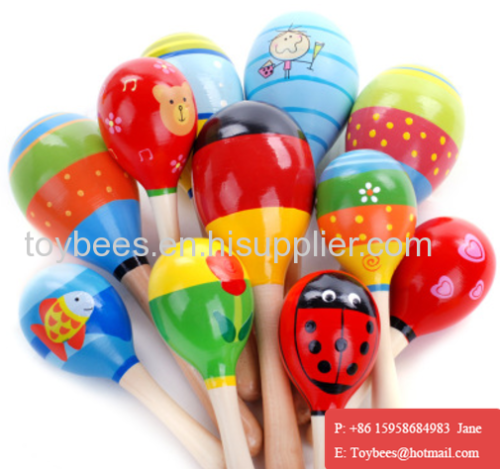 Colorful Wooden Maraca Baby Kids Musical Instrument Rattle Shaker Party Toy HOT