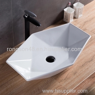 2018 ceramic new design thin edge diamond tabletop mounted high quality white bathroom sanitary ware basin sinks