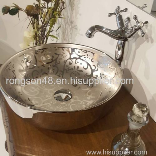 2018 New design good sale ceramic bathroom round slivery table basin for cabinet design with direct factory price