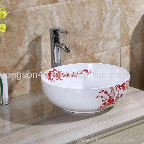 Wholesale above counter ceramic hand painted modern round basin