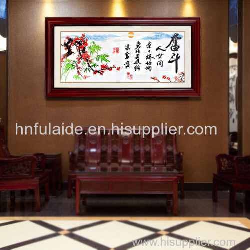 Comlpleted Chinese calligraphy painting dome cross stitch kits with plum blossom