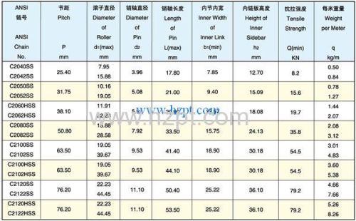 Double Pitch Stainless Steel Conveyor Chain C2052SS C2060HSS C2062HSS For Industrial or Engineering