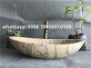 Beige Travertine Bathroom Oval Vessel Sink Natural Stone Wash Basin