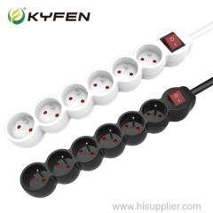 European 6 way extension power strip with individual switch
