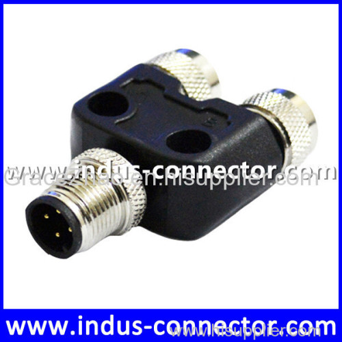 M12 underwater one male to two female straight t code y splitter cable connector