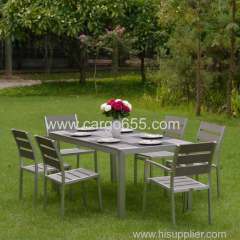 Outdoor Furniture Dinner Set 6 Chairs Plastic Wood Dining Table Set Garden wooden Sling dining set