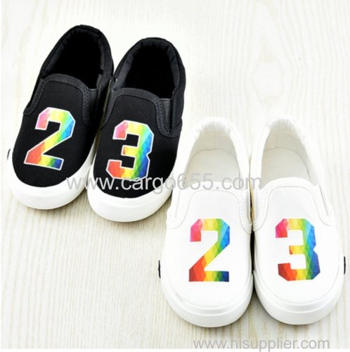 Newest style and top quality printing kids black canvas shoes for children