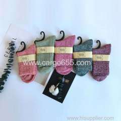 In stock autumn and winter pure color middle tube terry socks wool thickening women socks