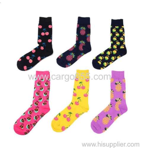 Stylish custom design women ladies crew sock for winter happy cute fruit pattern bamboo socks