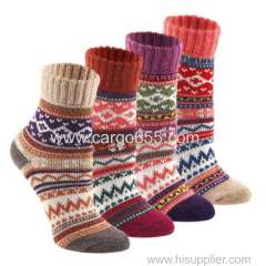Custom Fashion Design Vintage Thick Socks Wool Cotton Women Socks Winter Warm Knitted Crew Socks