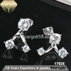 Fashion silver 925 stud earrings three round zircons multiple wear jewerly wholesale lots