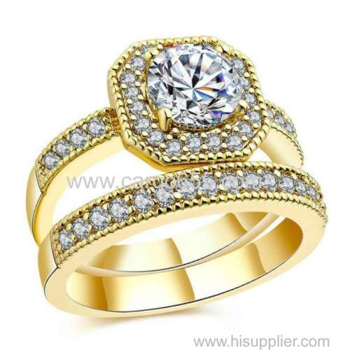 New Arrivals Jewelry Square Cut Diamond Ring Dubai 18 K Real Gold Plated Wedding Ring