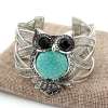 New Statement Punk Style Jewelry Vintage Owl Wide Alloy Cuff Bangle&Bracelet With Turquoise