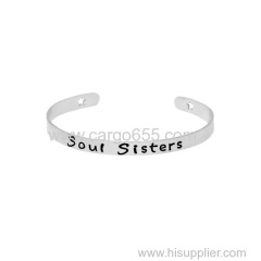 Newest Jewelry Simple Soul Sisters Letter Open Stainless Steel Friendship Bangle&Bracelets For Women