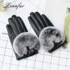 Sheepskin Mittens Rabbit Fur Cuff Lambskin Winter Gloves