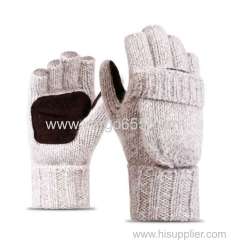 Women Men Half Mitten Suede Palm Winter Wool Knitted Gloves