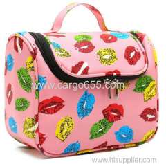 Printed hanging toiletry bag for girls microfiber printed travel cosmetic bag pink flower hanging make up bag