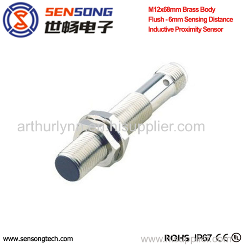 M12 x 68mm Brass Body Flush Cylinderical Inductive Proximity Sensor/Switch 6mm Long Distance NPN PNP NO NC 2m PVC cable