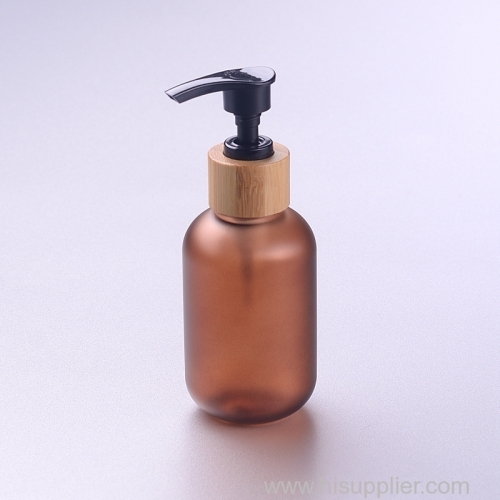 120ml frosted amber PET bottle with 24/410 bamboo pump