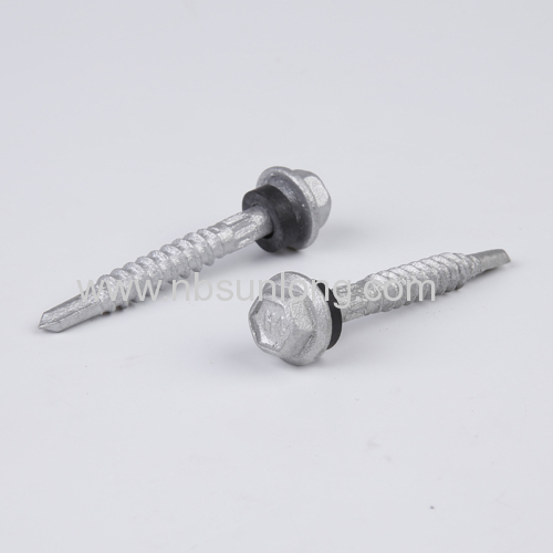 Double shank colored painted hex head self drilling screw with washer for building roofing