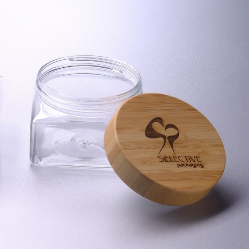 350ml square pet jar with bamboo screw cap