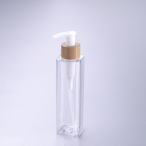 200ml square clear pet bottle with bamboo pump