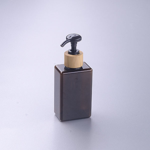 100ml brown square pet bottle with bamboo pump