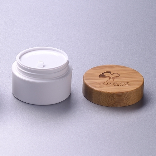 30g white pp jar with bamboo cap cosmetic cream jar limpiador facial eco friendly packaging