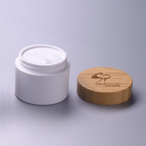 50g white pp jar with bamboo lid cream jar eco friendly cosmetic packaging cosmetic jar