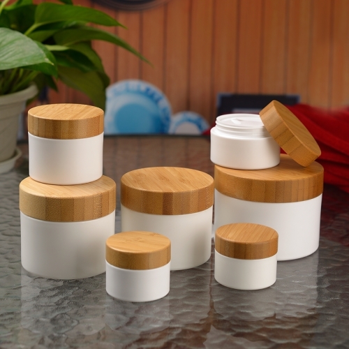 200g white pp jar with bamboo cap eco friendly cream jar Hair Mask jar cosmetic packaging