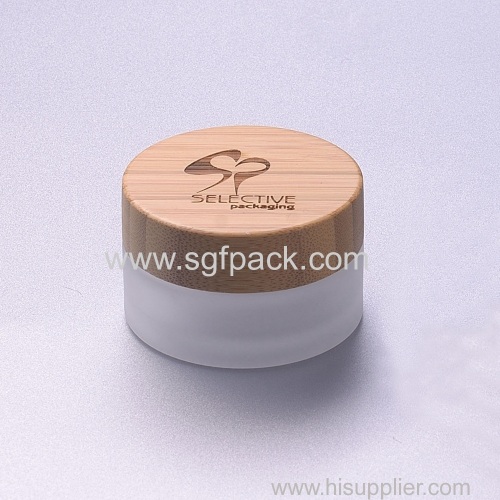 30g frosted glass cream jar with bamboo cap eco friendly cream jar wooden lid