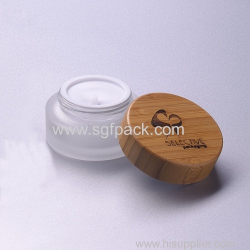 30g frosted glass cream jar with bamboo cap eco friendly cream jar wooden lid