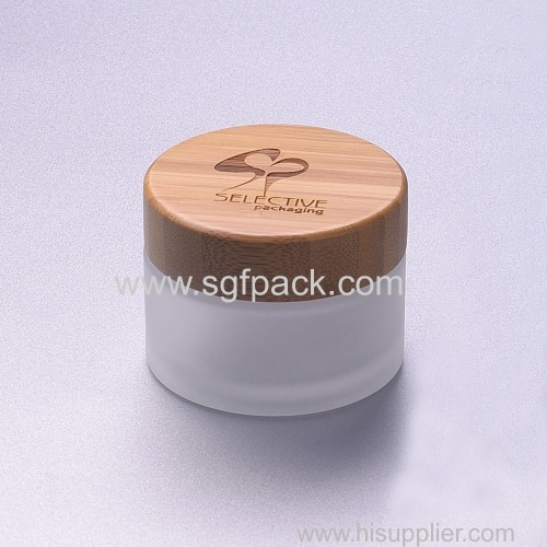 50g frosted glass jar with bamboo srew cap cream jar eco-friendly face care jar glass bamboo lid cosmetic packaging