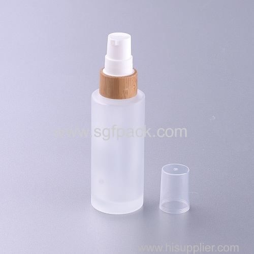 30ml frosted glass bottle with bamboo pump eco friendly cosmetic packaging lotion bottle glass packaging
