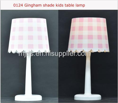 Gingham Shade Kids Table Lamp For Girl's Studyroom/Bedroom