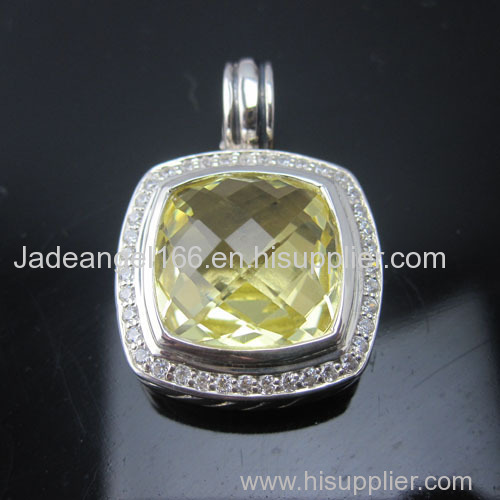 925 Sterling Silver 14mm Lemon Citrine Pendant for Women Necklace