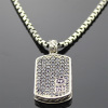 925 Sterling Silver Black Cubic Zircon Diamonds Dog Tag Necklace