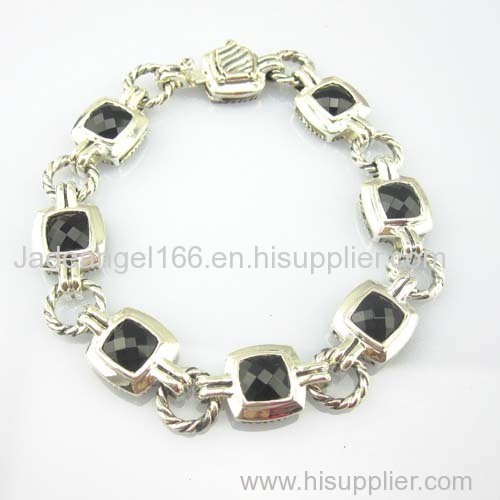 925 Sterling Silver Black Agate Renaissance Gemstone Bracelet