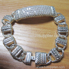 925 Sterling Silver Pave Cubic Zircon Diamond ID Bracelet