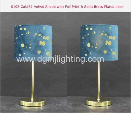 Velvet Shade With Foll Print & Satin Brass Plated Base