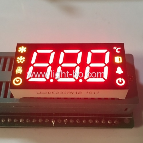 Customized Super red / yellow triple digit 7 Segment LED Display common anode for Refrigerator