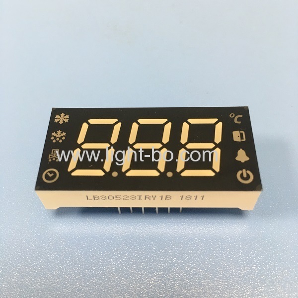 Customized Super red / yellow triple digit 7 Segment LED Display common anode for Refrigerator