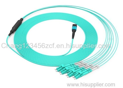 MPO Female to 4 LC UPC Duplex 8 Fibers OM3 50/125 Multimode Breakout Cable.Type B.Elite.LSZH.Aqua