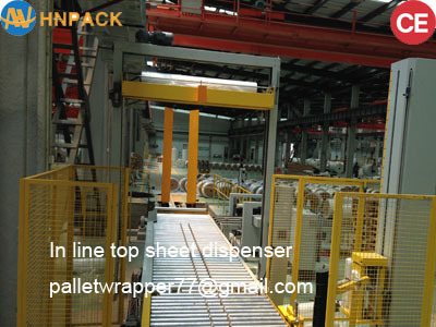 Automatic Pallet Stretch Wrapper With Top Foil Applicator For The top Film Cover
