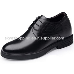 Men height increasing elevator dress shoes genuine leather black color